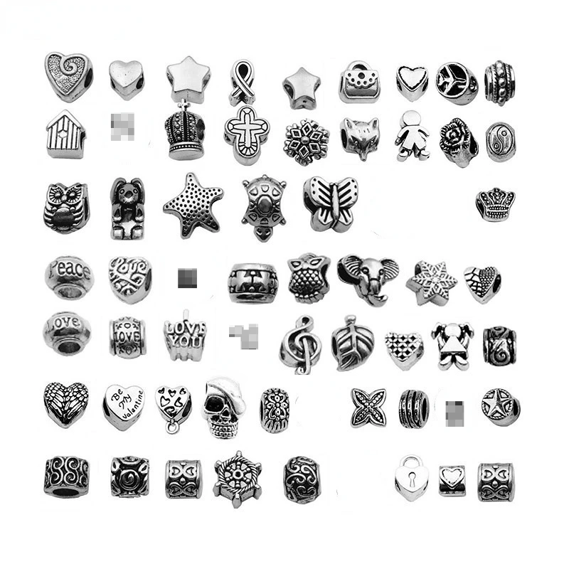 30 pz Mix lega d'argento tibetano intaglio grande foro allentato perline distanziatore per gioielli che fanno braccialetto fai da te collana accessori forniture