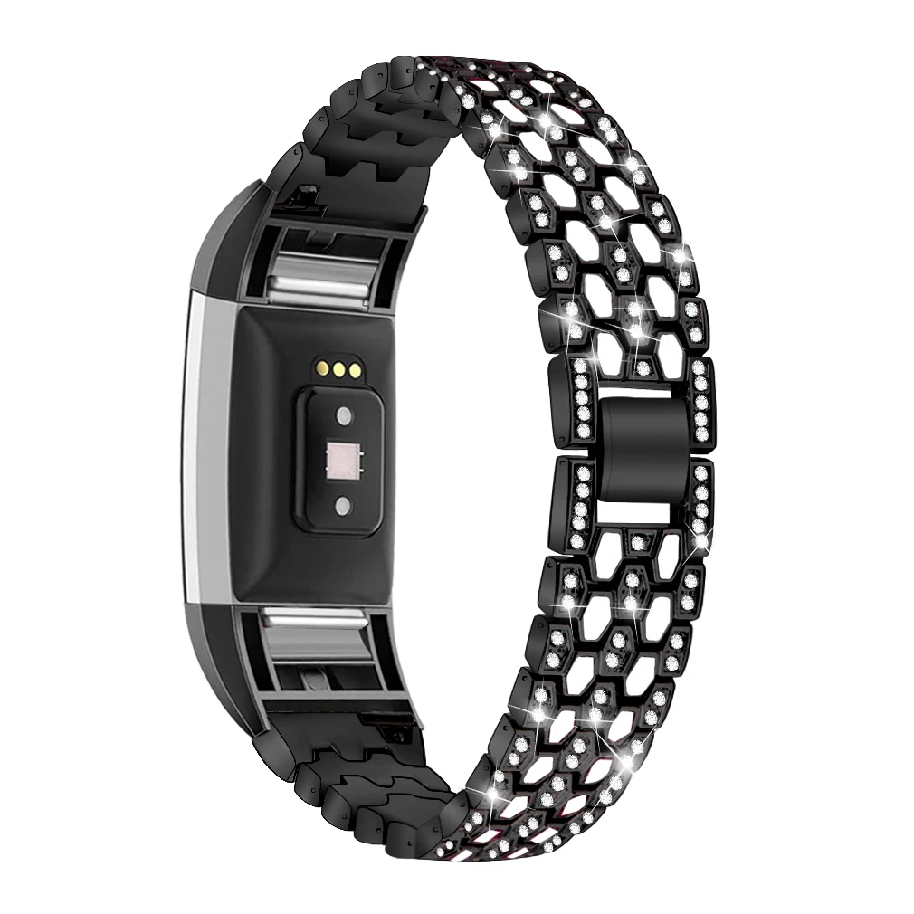 

Rhinestone Decor Zinc Alloy Smart Watch Band Strap Replacement for Fitbit Charge 2 - Black
