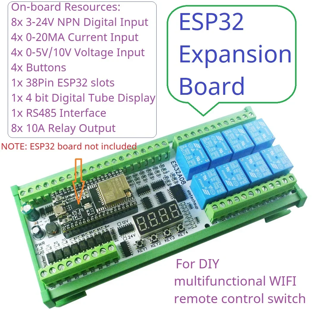 ES32A08 DC 12V 24V Multifunction ESP32 Expansion Board Wifi Digital Analog IO Module for Arduino WEB MQTT Ethernet Network DIY