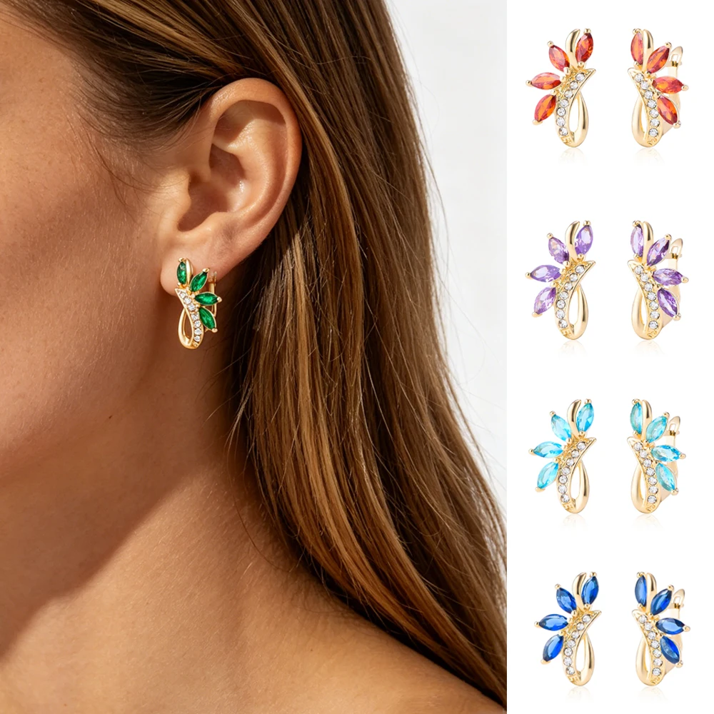 Hot Sale Multi-Colored Leaf-Shaped Earrings 18k Gold Plated Crystal Flower Earrings Luxurious And Fashionable Women's Jewelry