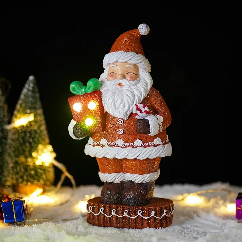 28cm Resin Gingerbread Man Santa Claus Statue Miniature Model Collection Craft Home Living Room Christmas Decoration