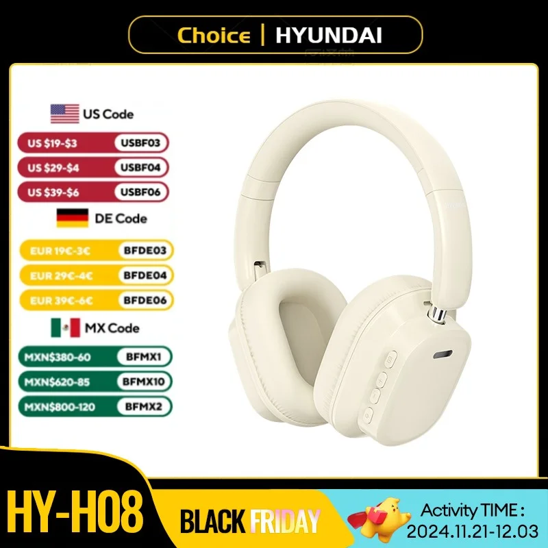 

HYUNDAI HY-H08 H1i ANC Noise Cancellation Headset Wireless Bluetooth 5.3 HiFi Hi-Res 38db 3D Audio x Baseus Bowie Headphones