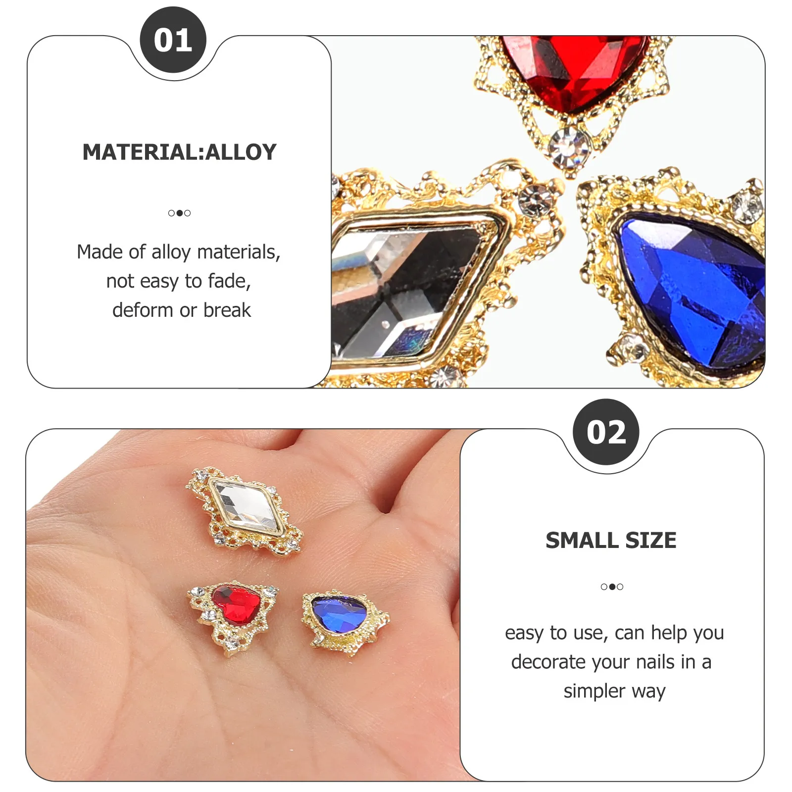 30Pcs Nail Art Small Gems Cute Charms for DIY Nails Special Occasions Balls Proms New Year Nail Rhinestones Kit