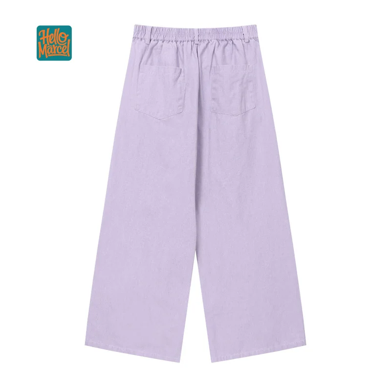 HELLOMARCEL EU US Size Luxury Quality Casual Pants Retro Style With Fun Embroidery Light Purple Jeans Trousers For Men Women