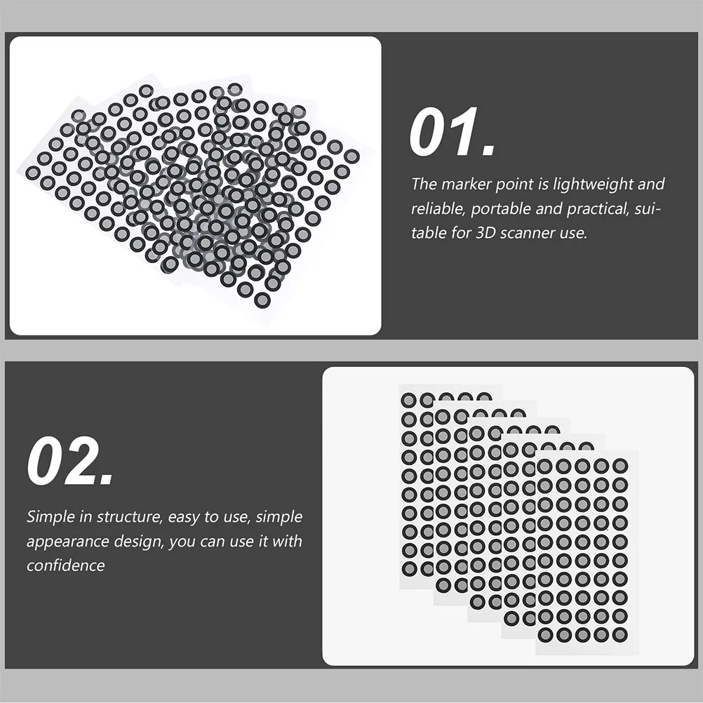 

2 листа легких высокорефлекторных маркеров для 3D-сканера: сканирование гладких поверхностей, чашек, автомобилей