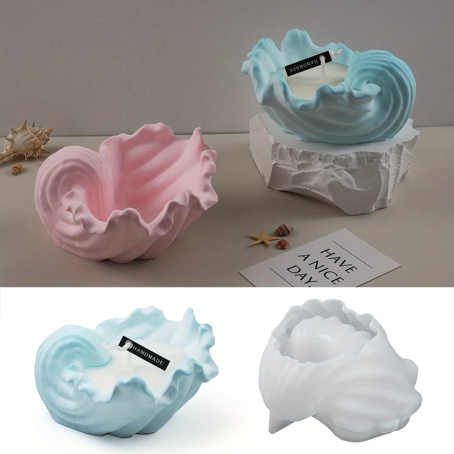 Concrete Shell Candle Cup Silicone Mold DIY Gypsum Conch Shell Candle Jar Silicone Mold