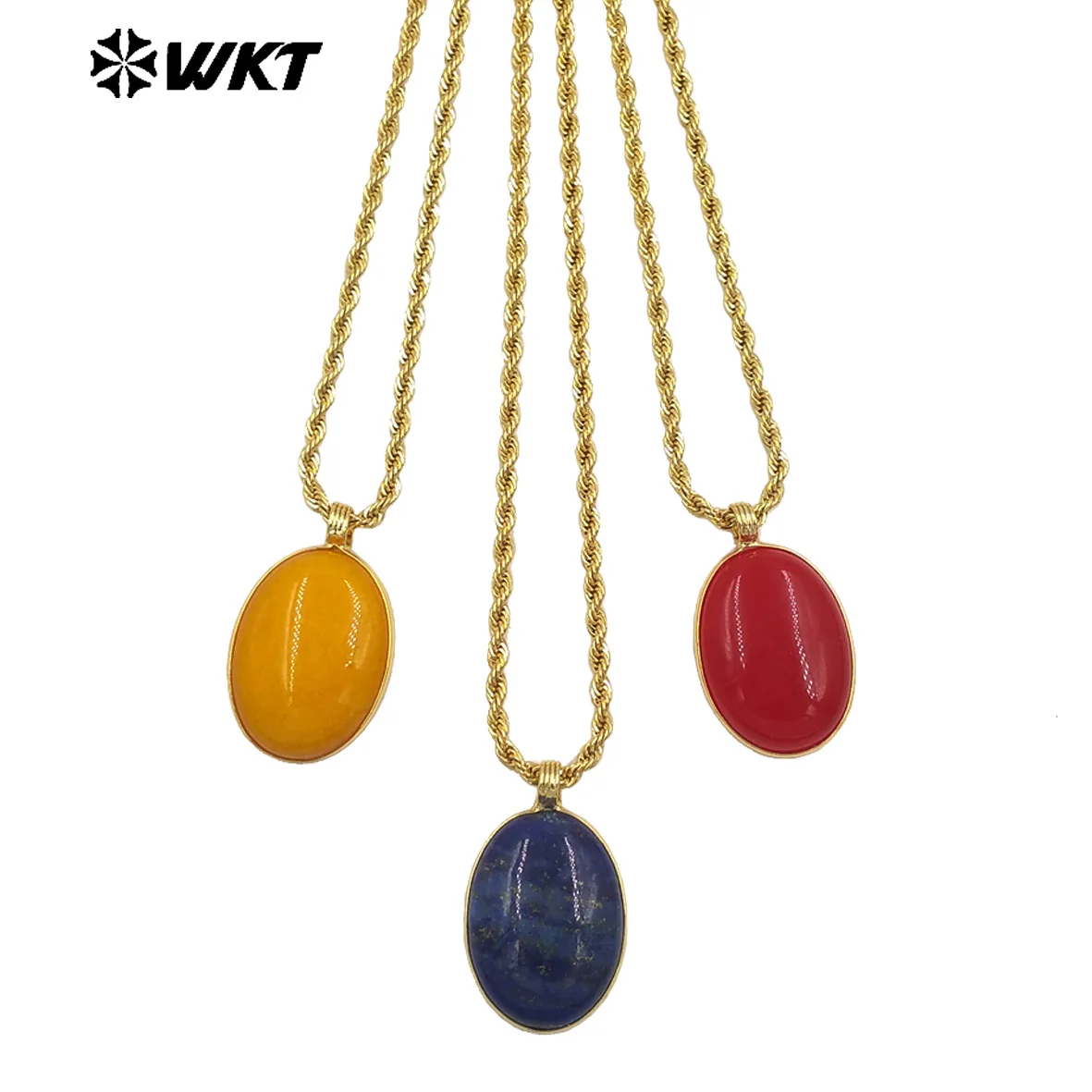 WT-N1539 Classical Oval Colored Red Yellow Gemstone Pendants Rope Chain Necklace For Women Daily Fine Decorated