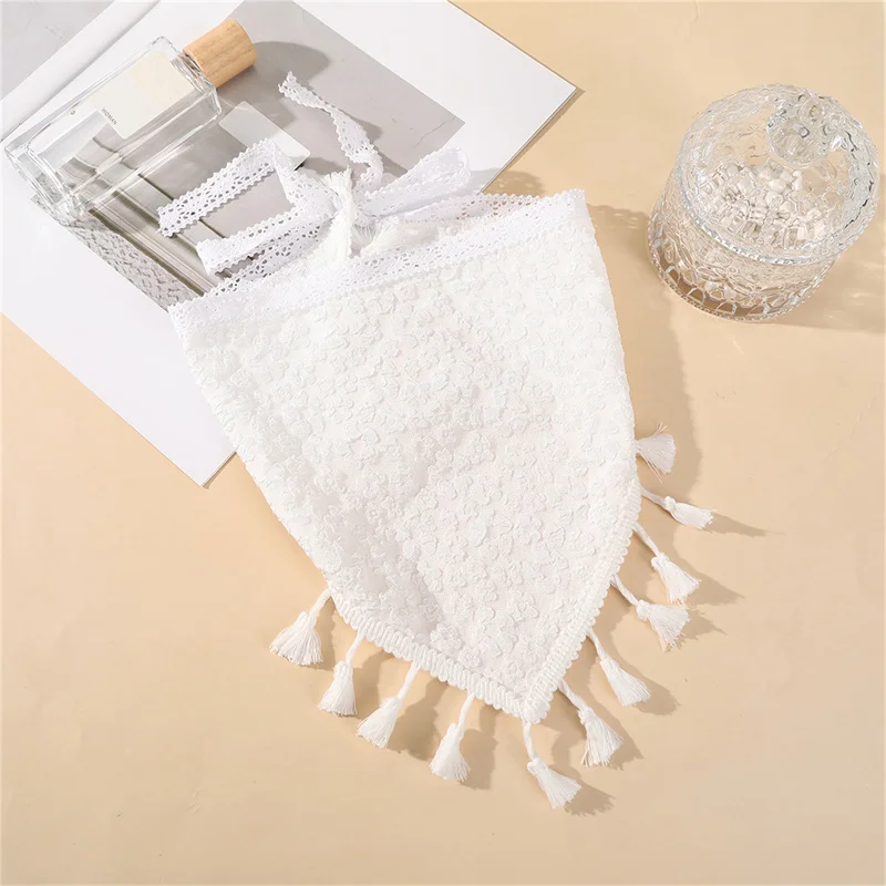 Spring Summer Thin Lace Turban Caps Triangle Lace Tulle Scarf Covering Church Veil for Wedding Female Head Wraps