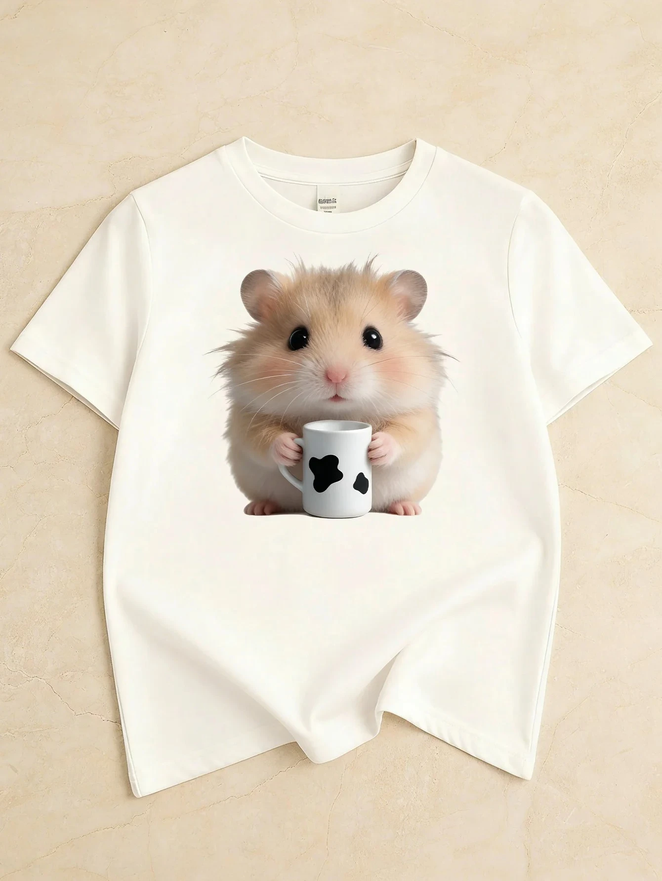 2026 Summer Cute Hamster Print T-Shirt Women Unique Casual Round Neck Funny Short Sleeve Tops