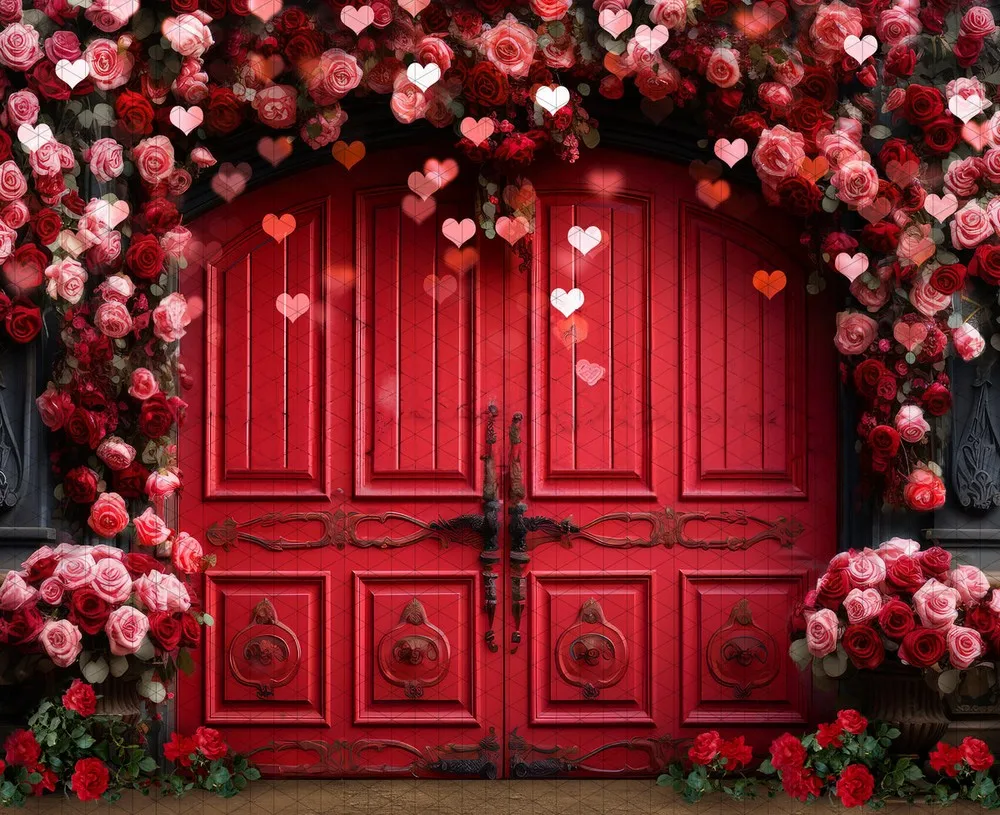 

Johnson Valentines Day Garage Bloom flower door backdrops High quality computer print wedding Photography Studio Backgrounds