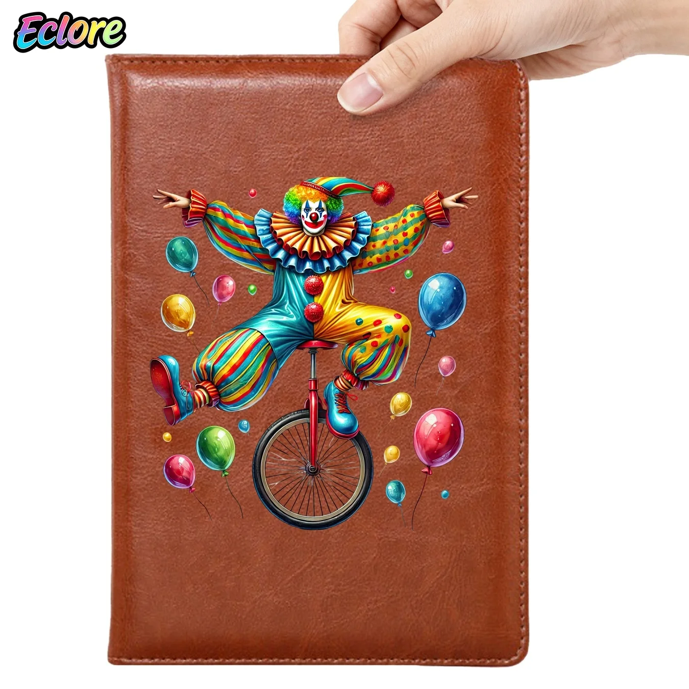 Vintage Circus Clown Unicycle Leather Notebook Personalized Soft Cover with Bookmark for Business Meeting Office School Diary