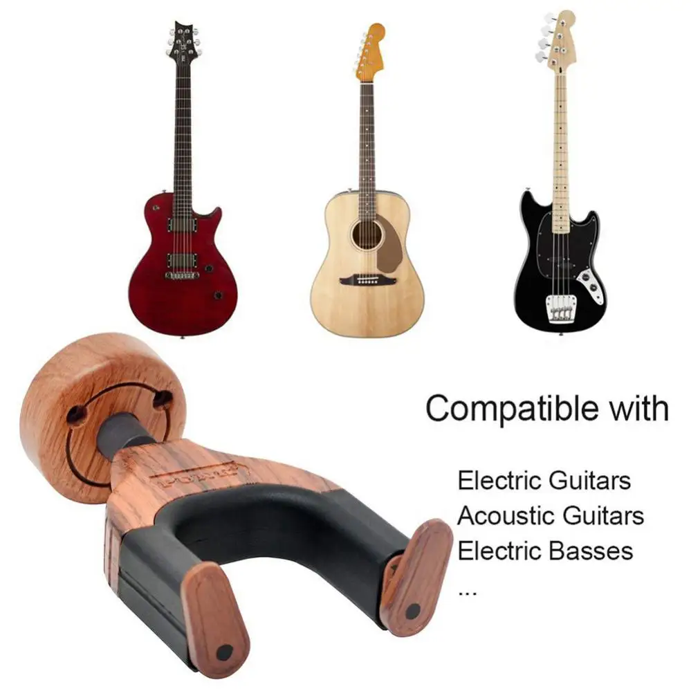 Wood Guitar Hanger Wall Mount Auto Grip System Lock Electric Acoustic Guitar Hook Neck Holder Stand for Ukulele Bass Violin