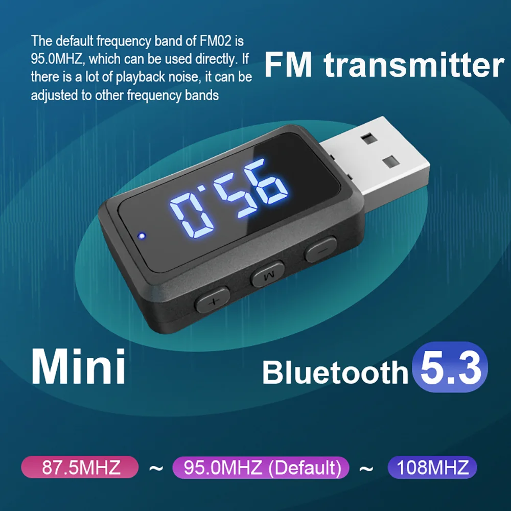 Wireless Car Bluetooth 5.3 FM02 Transmitter Receiver Handsfree Call Mini USB Audio Adapter Digital Display Fm Radio For Car