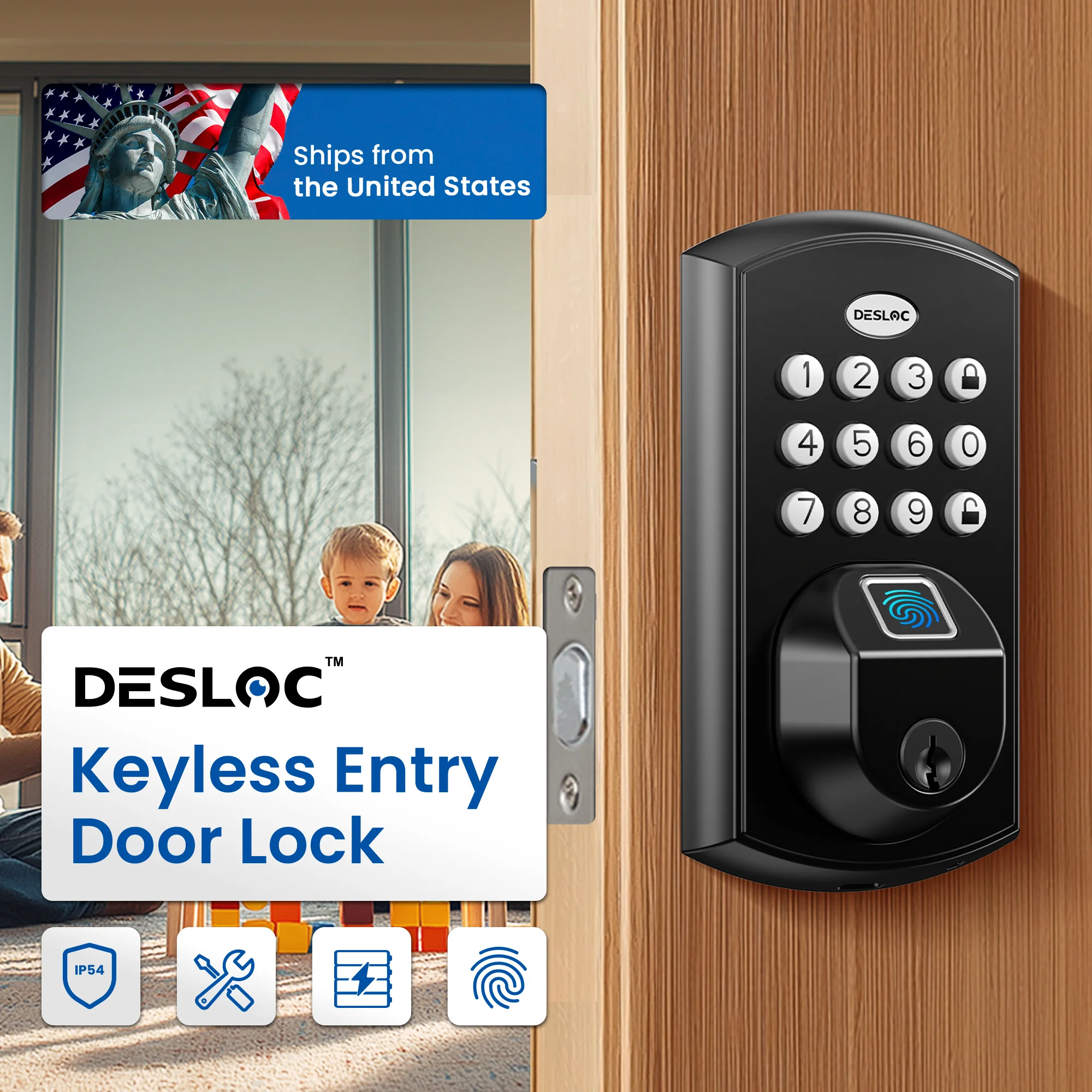 

DESLOC Keyless Entry Door Lock, Digital Biometric Electronic Door Lock, Smart Fingerprint Door Lock, Waterpoof with 2 Keys