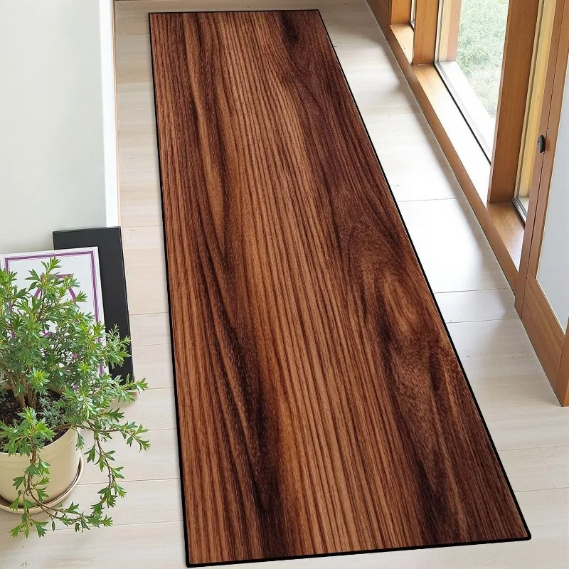 Wood Grain Pattern Runner Rug Modern Minimalist Home Decor Carpet Soft Non-Slip Hallway Living Room Bedside Kitchen Decor Mat