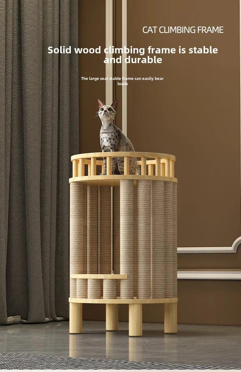 Cat Tower Four Seasons Universal Space Capsule Cat Claw Board Semi-closed Solid Wood House Small Cat Climbing Frame