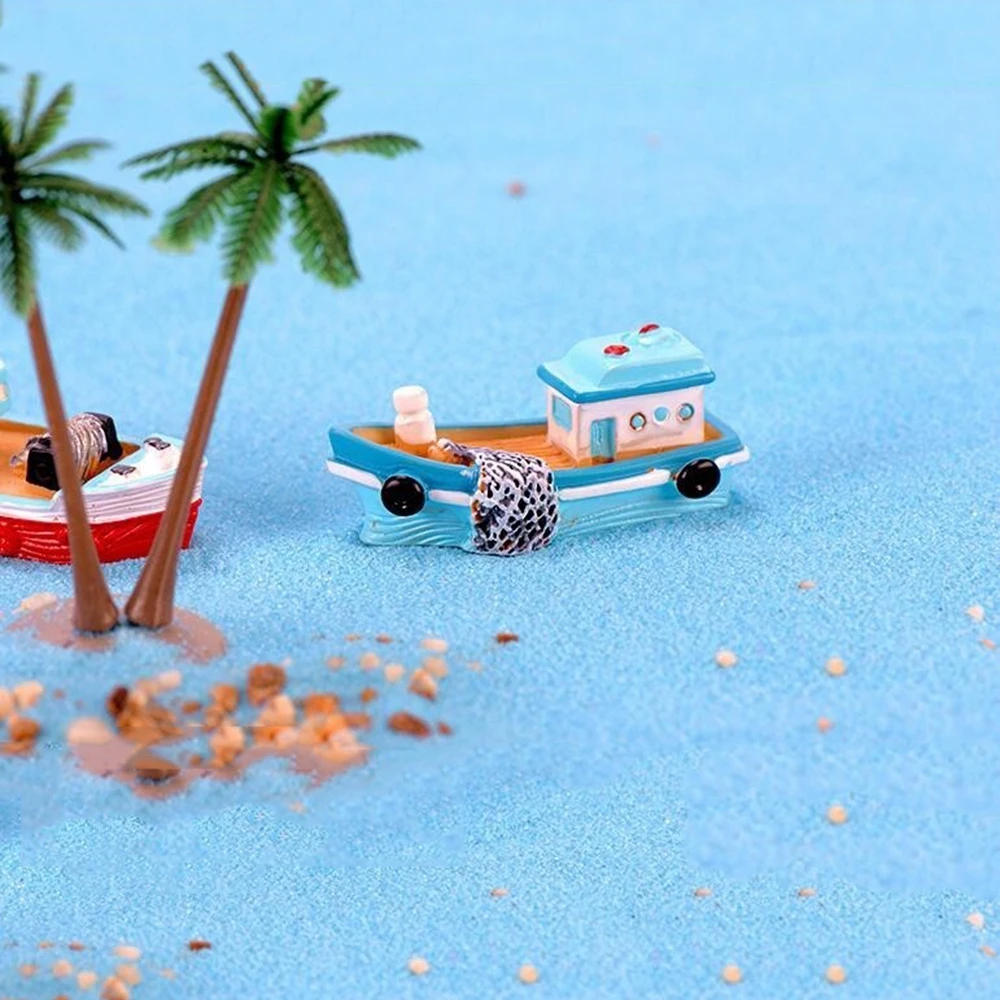 Exquisite Resin Crafts Yacht Miniatures Fairy Garden Mediterranean Wooden Ship Micro Landscape Decor Boat Model Cake Decoration - Image 3