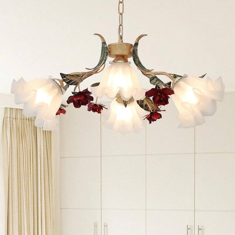 Meiyuan Countryside Living Room pendent lamp Retro Simple Craftsmanship Pendant Rose Blossom Bedroom LED chandelier