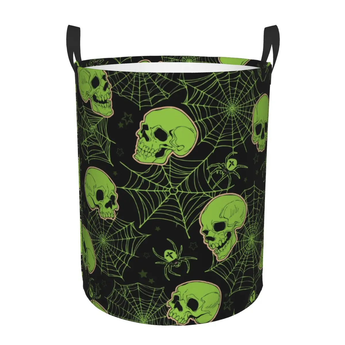 Custom Human Skulls And Cobwebs Laundry Basket Collapsible Large Clothes Storage Bin Baby Hamper