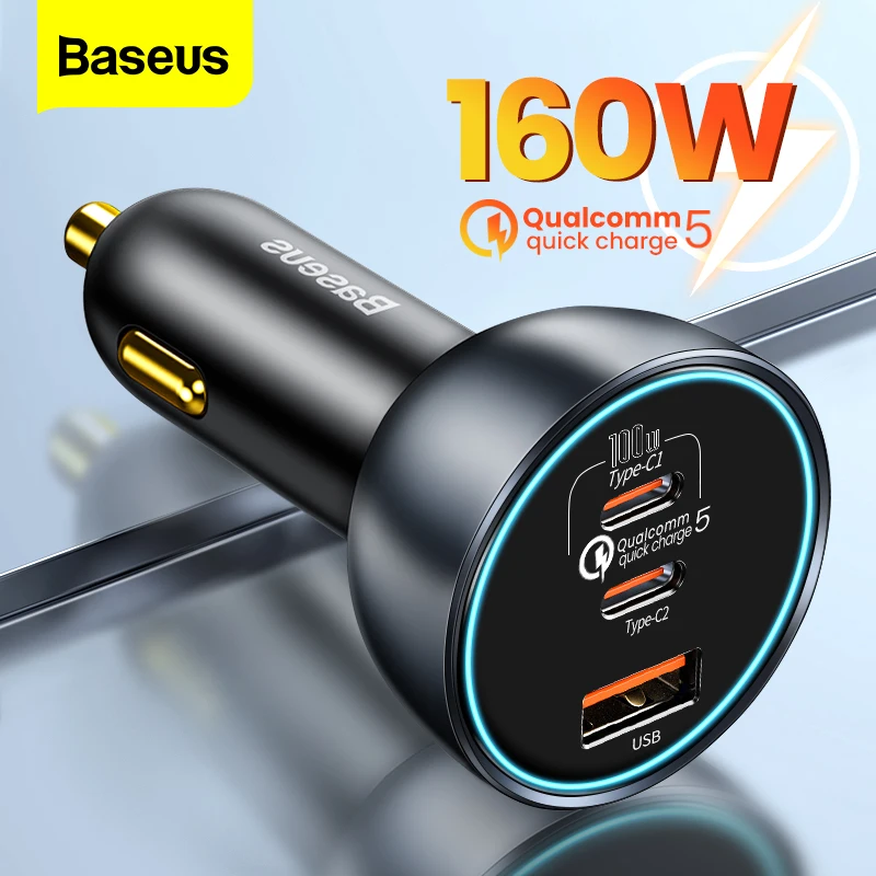 

Baseus 160W Car Charger Quick Charge QC 5.0 4.0 3.0 PD Charger For Macbook iPad Pro Laptop USB Type C Charger For iPhone Xiaomi