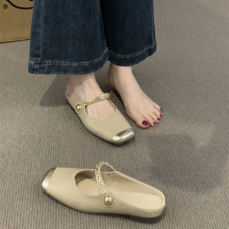 

French Elegant 2025 Summer Women'S Shoes, Fashionable Toe Cover Slippers, Comfortable Mule Shoes For Commuting And Vacationing