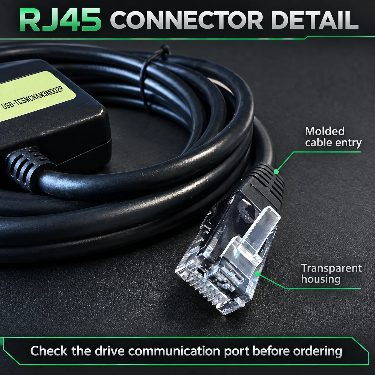 SoMove Setup Cable USB-TCSMCNAM3M002P for Schneider ATV VFD LXM Servo Drive, 3M USB RJ45, Diagnostic Tuning Cord