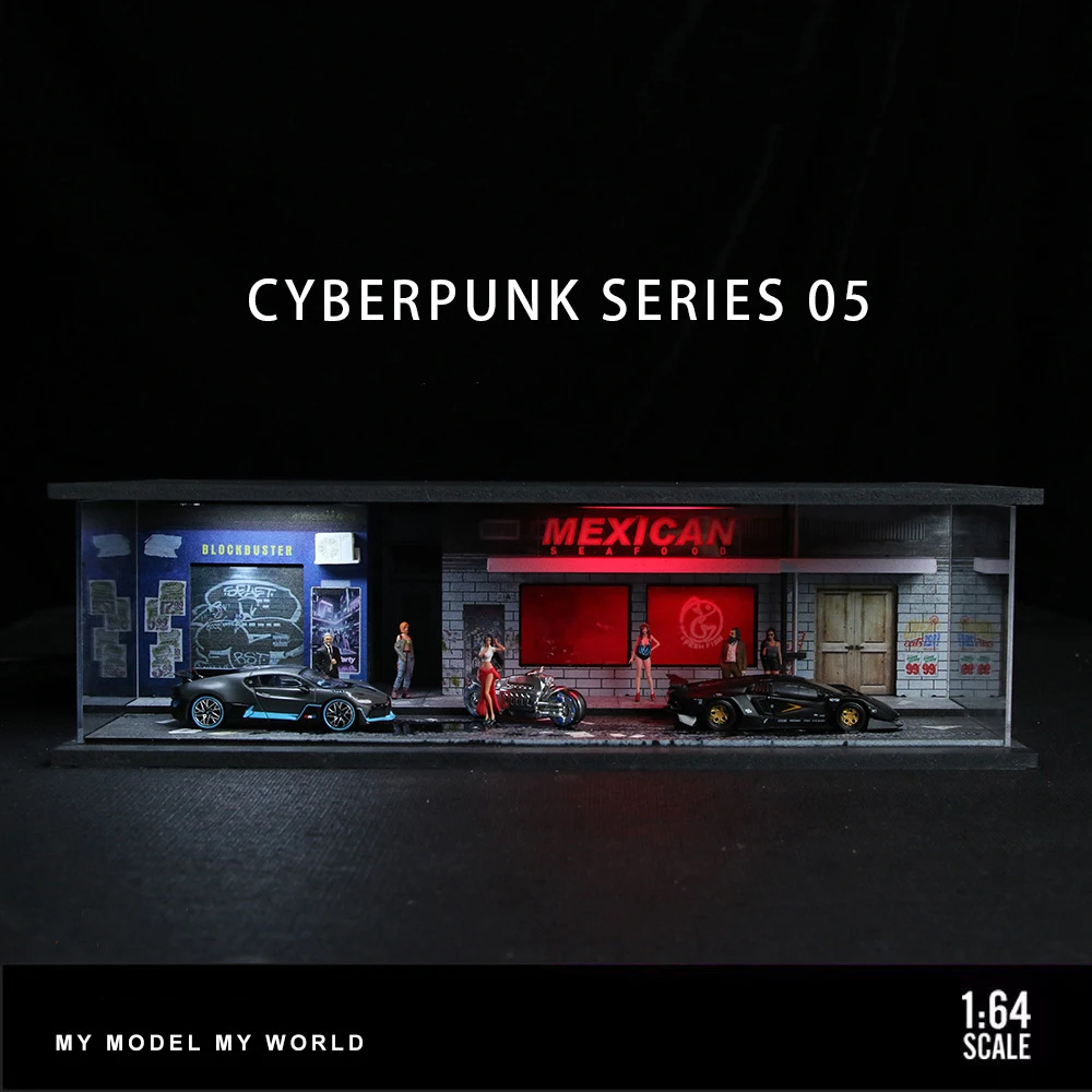 Model Garasi Mobil Diorama Skala 64 dengan Lampu LED, Tempat Parkir Kota, Model Koleksi DIY, Set Model Pajangan, Hadiah Model Garasi Mobil