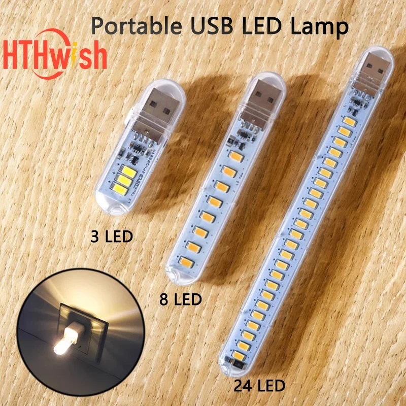 Portable USB LED Lamp 5V 3/8/24 Leds super bright 3000K - 7000K Night Light with Touch Switch For Power Bank Camping Laptops