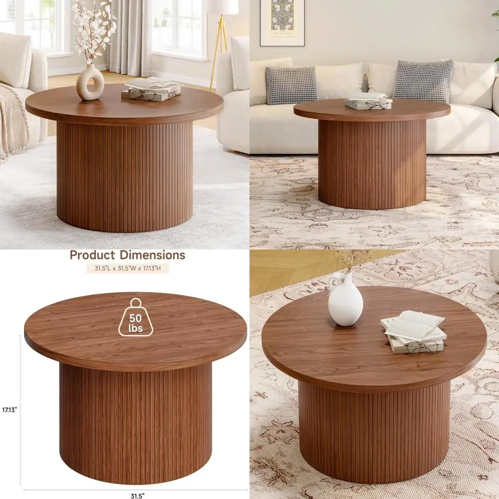 

Деревянный журнальный столик в современном барабанном стиле середины века для гостиной, круглый акцентный стол 31,5