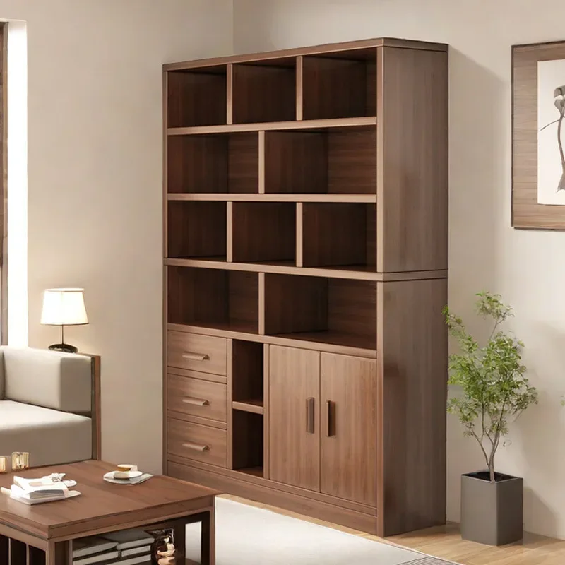 Multi-functional Solid wood bookcase integrated wall floor rack household living room locker storage cabinet