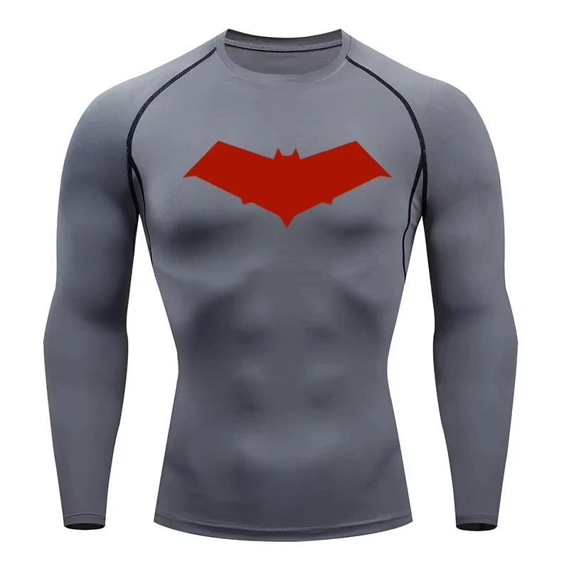 Compressie-T-shirt voor heren met vleermuisprint, sneldrogende gymtrainingtop |   Zomerfitness Rashguard voor hardlopen en MMA ZY0037