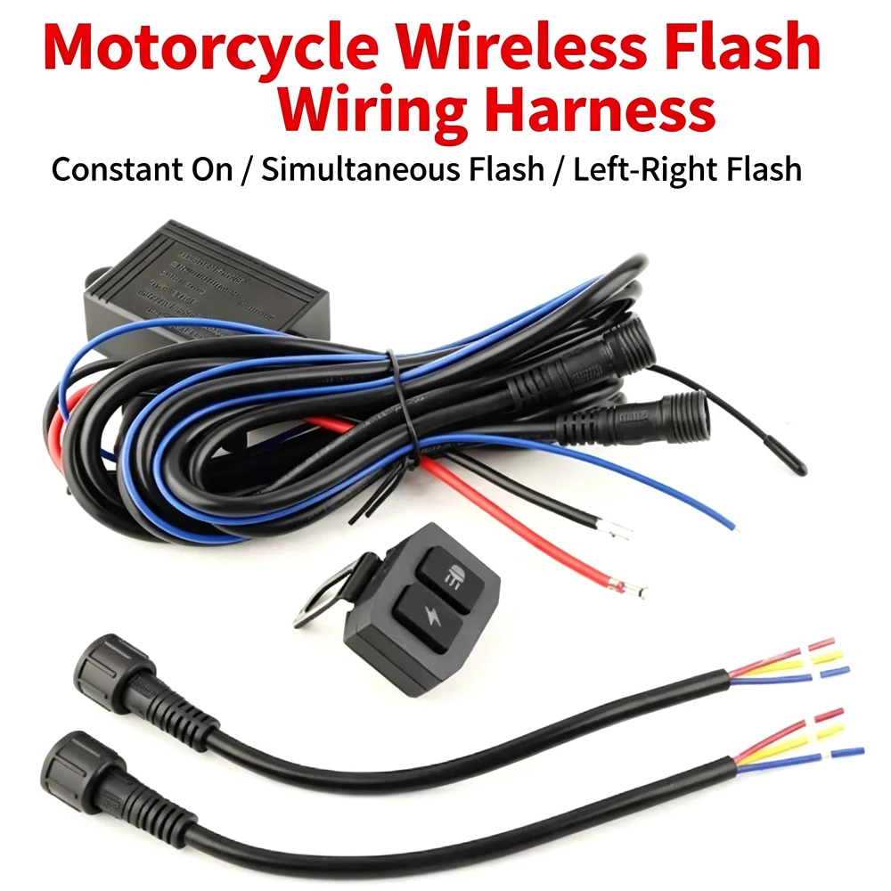 12V Motorcycle Spotlight Wireless Remote Harness High Low Beam Switch Strobe Flash ACC Anti‑power‑loss Wiring Kit For Auxiliary