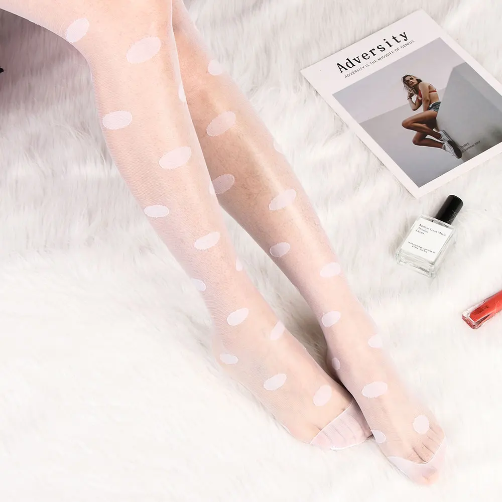 Sexy Damen Strümpfe mit Punktmuster-Stickerei, Dünne Vintage Faux-Tattoo Transparente Strumpfhose, Elastische Damenstrümpfe, Mädchen-Strumpfhosen – Detail 5