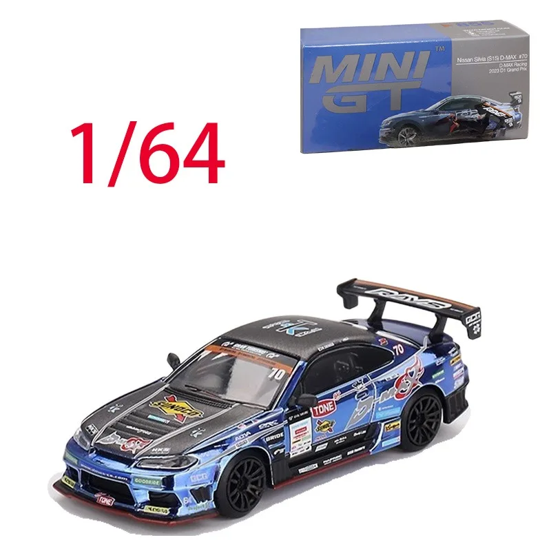 

MINIGT Литой под давлением масштаб 1/64 Модель автомобиля Nissan из сплава Nissan Silvia S15 # 70 D-MAX 2023, игровые транспортные средства, игрушки для мальчиков, оригинальная коробка