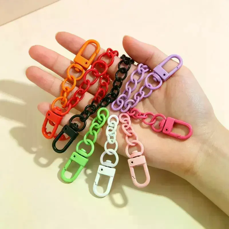 10pcs Lobster Clasp Spring Buckle With Chains Colored Keychains For DIY Jewelry Making Key Ring Hooks Bags Buckle
