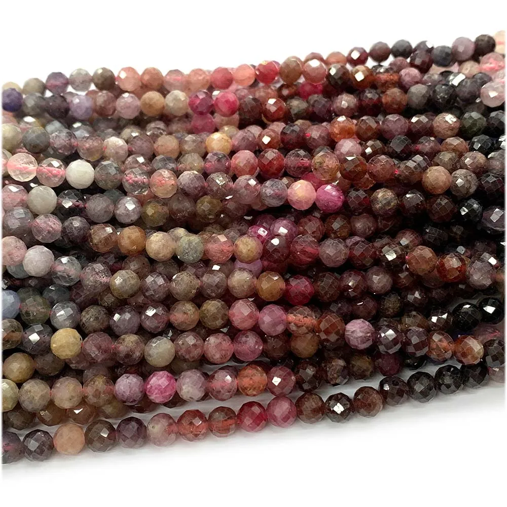 Veemake Purple Red Spinel Round Faceted Small Making Necklaces Bracelets Jewelry Beads Natural Gemstones Crystal 07987