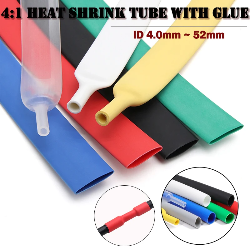 

1/2/5M 4:1 Heat Shrink Tube 4/6/8/12/16/20/24/32/36/40/52mm With Glue Dual Wall Thicken Polyolefin Adhesive Wire Cable Sleeving