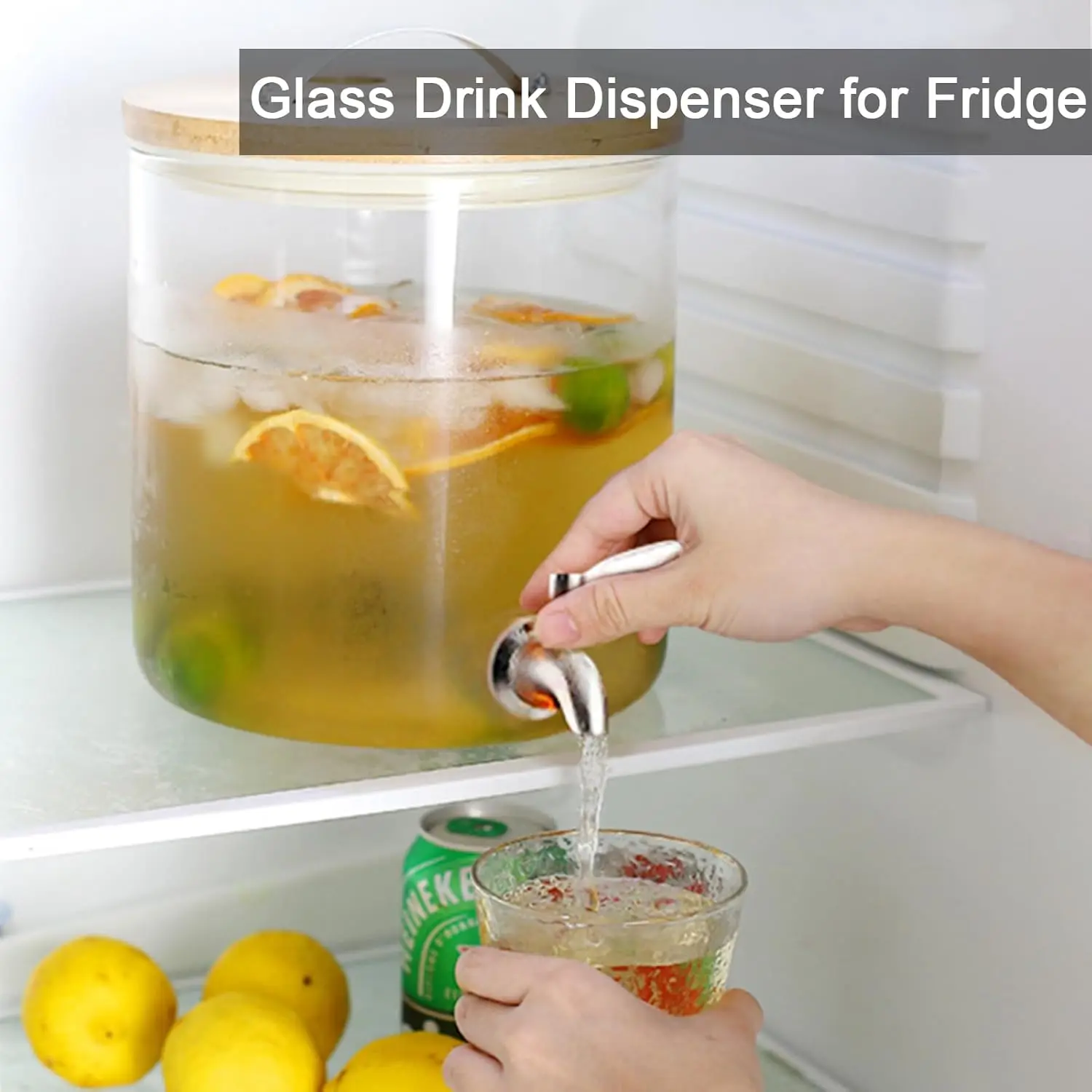 Glass Drink Dispenser com Stand, 1,5 galões, Wood Stand, bebidas frias Dispensers, bebidas Dispenser para festas