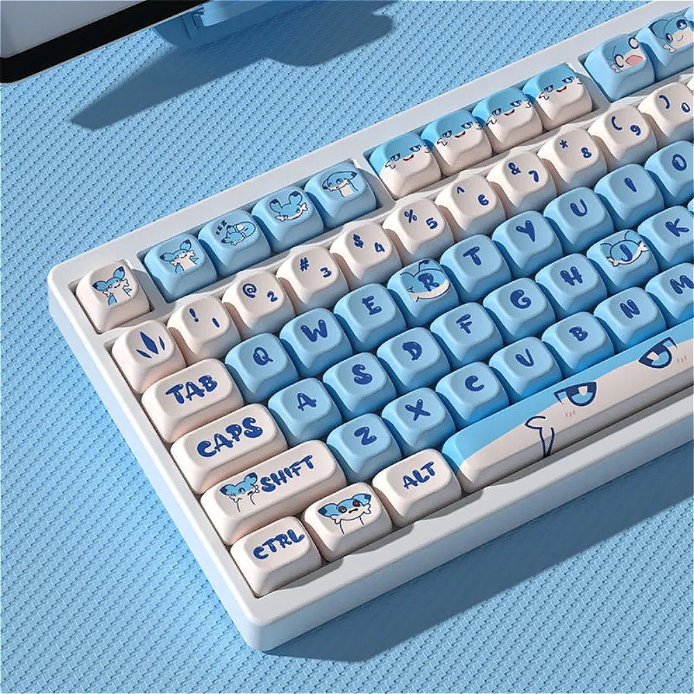 Full set, blue, animation, engraved PBT material, keycap MOT shape, suitable for MX switch game mechanical keyboard