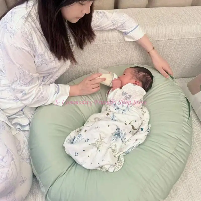 85AE Portable Lie Feeding Pillow Cotton Sateen Fabric Machine Washable Compact Design
