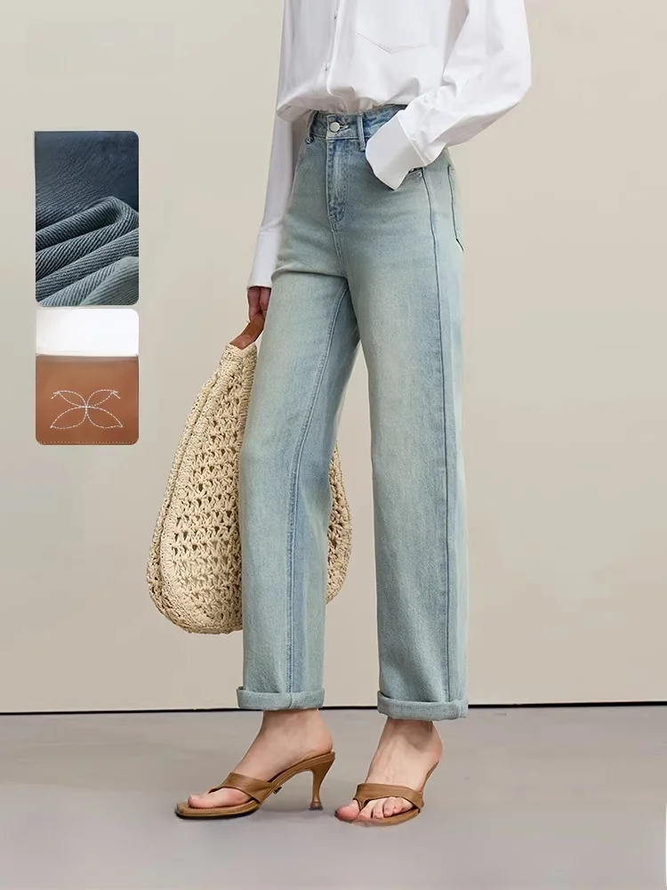 

Summer New Style Cotton Denim Embroidered Label Stretchy Low Waist Cone Shape Nine Points Women's Jeans Casual Blue