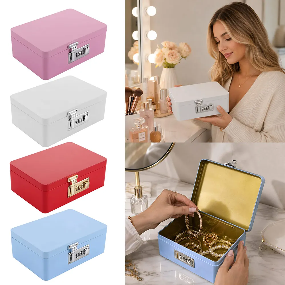 Combination Lock Password Lock Storage Box Metal Construction Flip Top Design Key Safe Box Secure Storage Initial Password