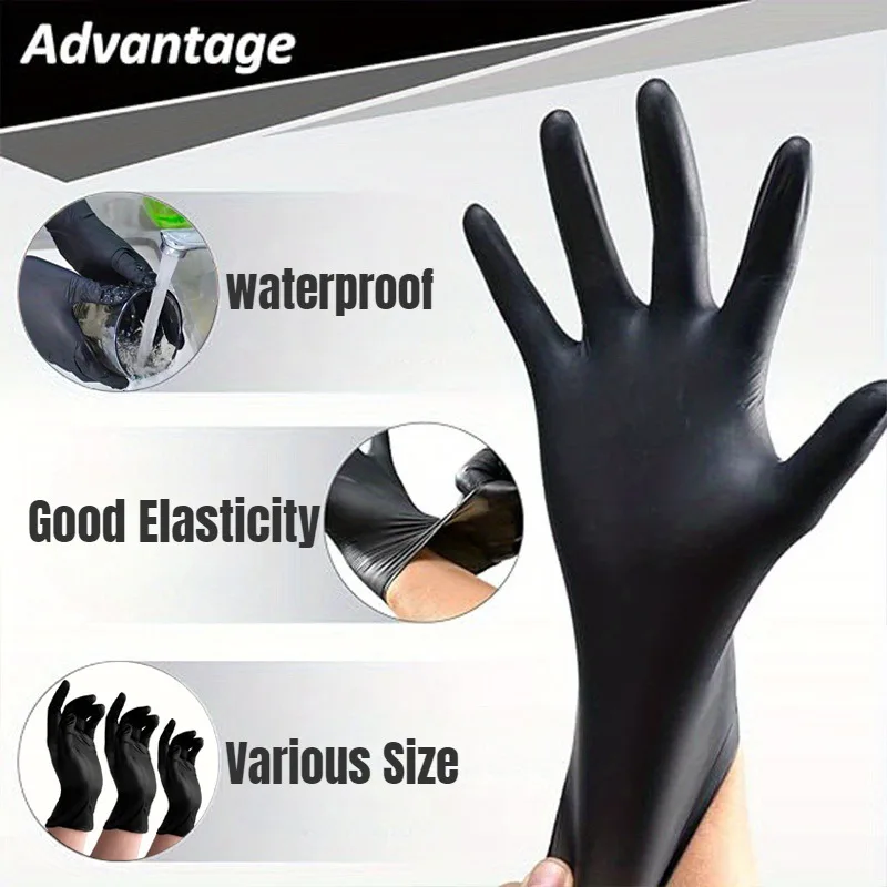 100PCS Black Nitrile Gloves, Latex-Free Disposable Gloves for Kitchen, Cleaning, Dishwashing, Hair Dye, Nail Art & Pets