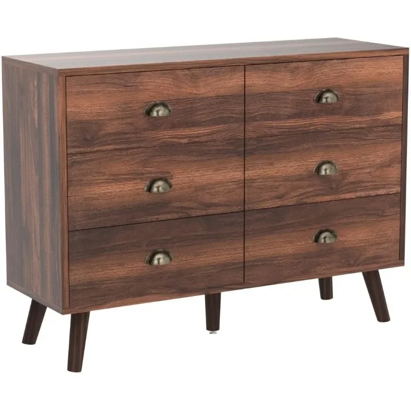 Dresser for Bedroom with 6 Drawers, Wooden Black Dresser with Golden Handles, Modern Chests of Drawer Storage Organizer