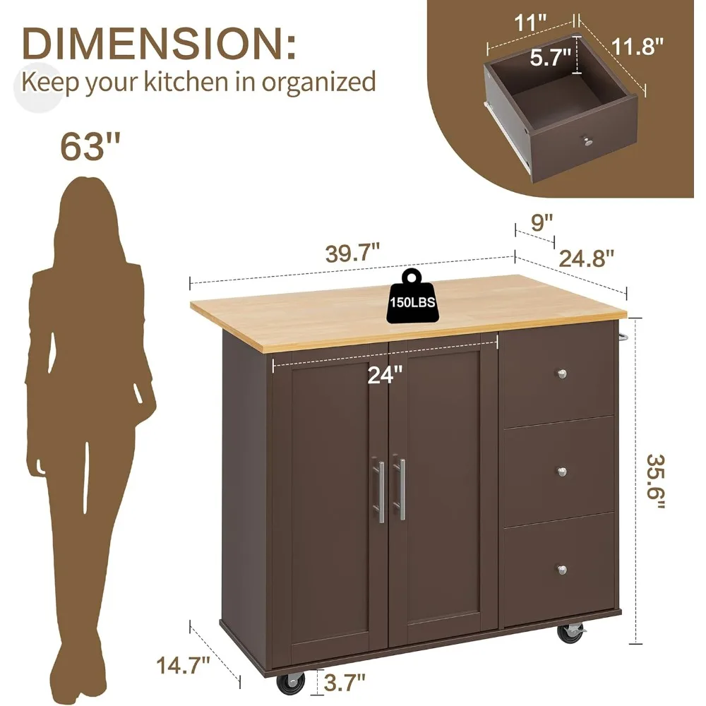 "Mobile Kitchen Island with Storage and Adjustable Folding Table"