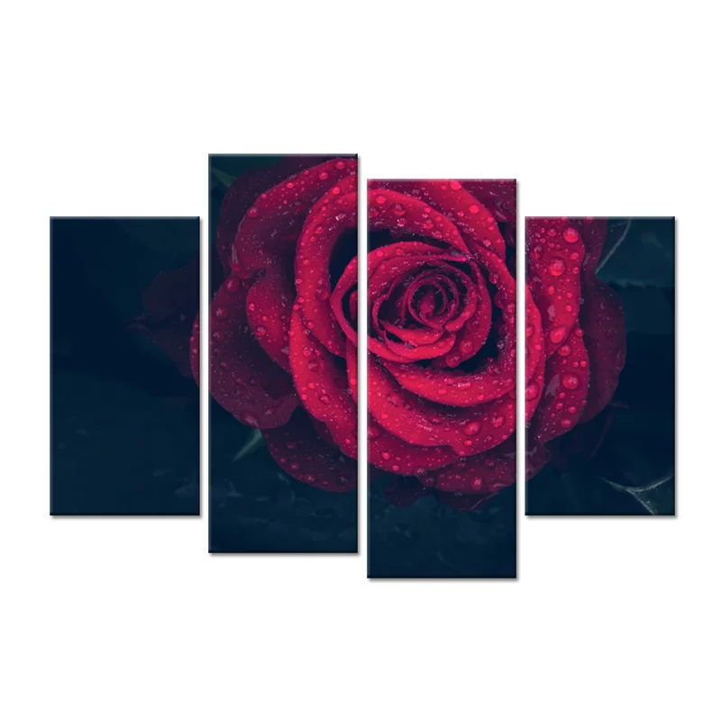 

4 Pieces Rose Flowers Poster Wall Art Beautiful Flowers Print Canvas Painting Modern Style Picture Living Room Home Decor