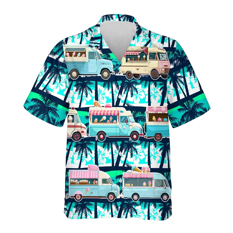 Kemeja Pantai es krim abstrak blus kerah Unisex pria pakaian kasual Hawaii blus kerah wanita lengan pendek