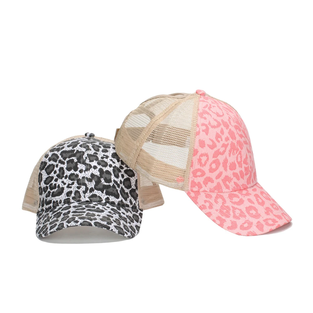 Ponytail Baseball Cap Leopard Print Baseball Caps for Women Adjustable Mesh Vented Trucker Sport Golf Ponytail Pony Sun Hat Cap