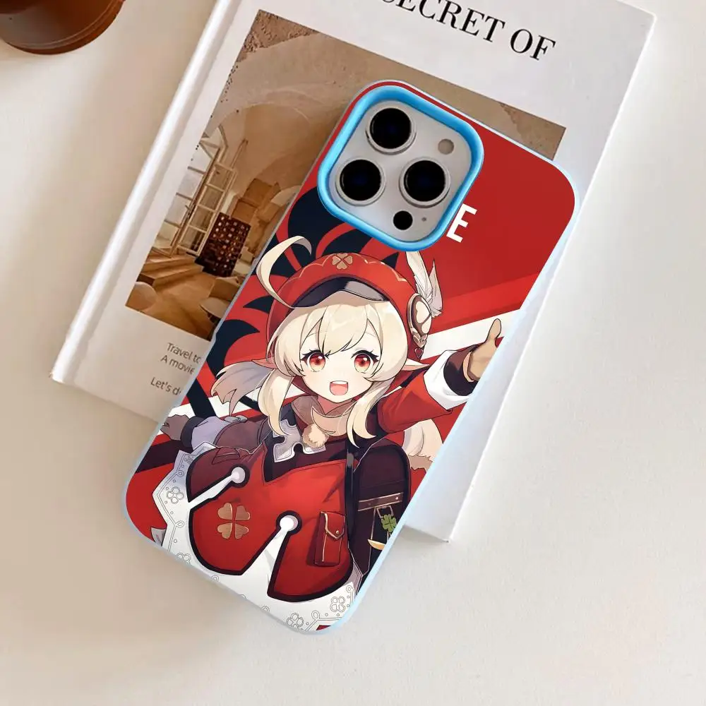

Game GI Klee Phone Case for iPhone 17 16 15 14 13 12 11 Air Pro Max Plus Jelly Double layer Light Blue Cover