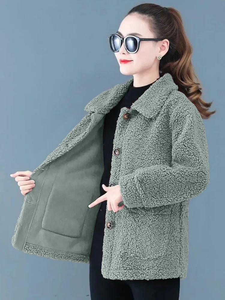 Faionable ort Outerwear Women's Loose Fit Leather Jaet Spring Autumn Design Large Size Button up Pure Color Versatile